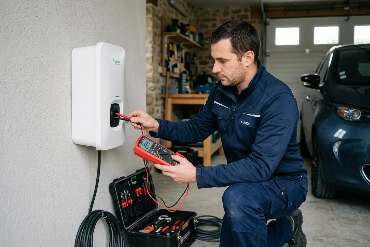 Contrôle technique avant mise en service d'une borne wallbox à Aureille